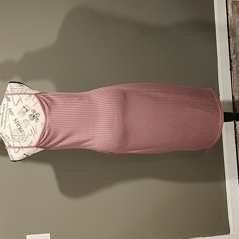 Pink Ribbed Spaghetti Strap Dress - Picture 3 of 4